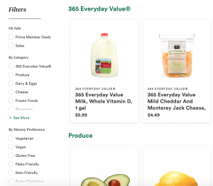 Whole Foods search filter