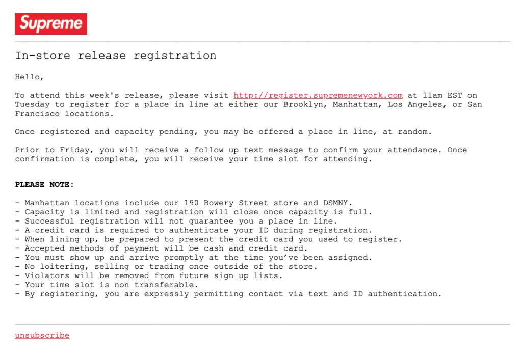 Supreme registration email